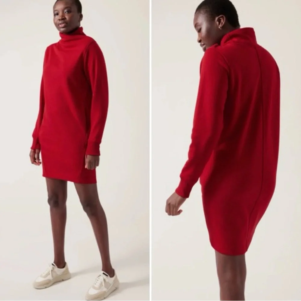 Athleta Cozy Karma Mock Neck Dress // Candy Red